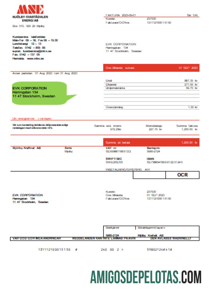 Projeto de lei de negócios de serviços públicos Mjölby Kraftnat AB SCR exemplo real